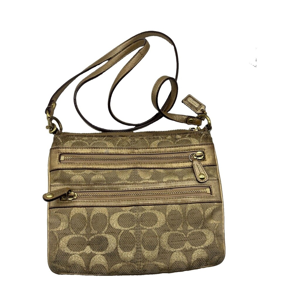 Coach Gold Irredescent Crossbody Canvas & Leather Handbag Bag  Purse Monogram